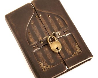 Leder Notizbuch mit Schloss, altes Papier Leder Journal