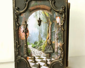 Viktorianischen Stil Alice im Wunderland Box | Handgemachtes Decoupage & Polymer Clay Dekor