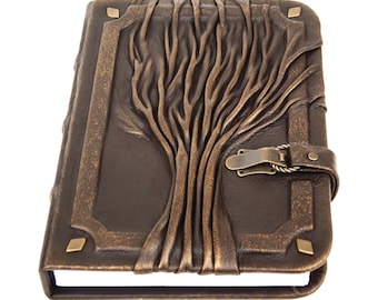 Lederbuch mit Baum des Lebens, verschließbares Notizbuch, personalisiertes Notizbuch, personalisiertes Notizbuch