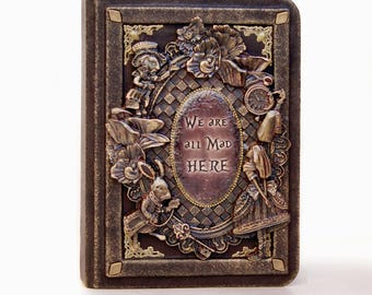 Einzigartiges Lederbuch: Alice im Wunderland, Handgefertigtes 3D Notizbuch