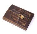 Leather journal, vintage style diary, leather notebook with lock, old paper, black paper product logo