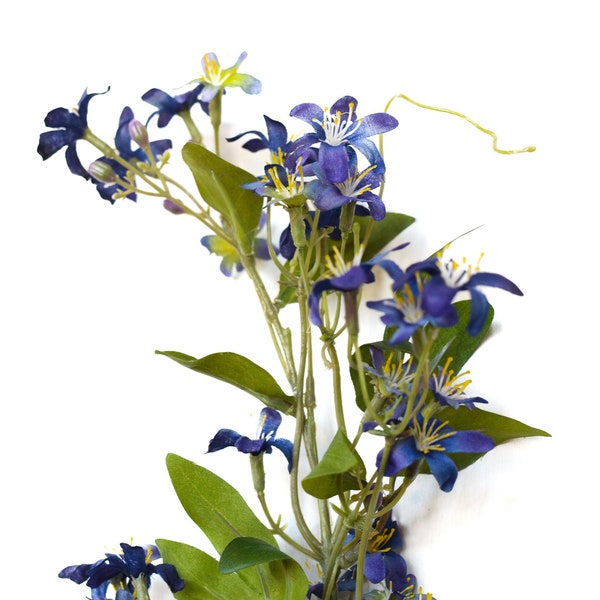 Artificial Wild Blue Clematis Spray, faux floral stem, faux flowers, faux clematis, wedding bouquet, artificial clematis