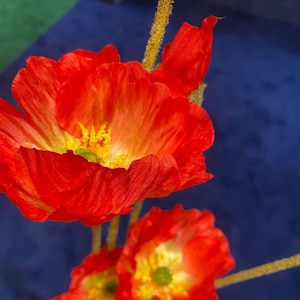 Premium Quality Red Orange Faux Poppy Stem pink poppy, faux poppy, artificial red poppy, artificial flowers, wedding, styling