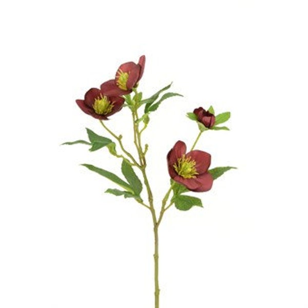 Artificial Burgundy Hellebore Stem, faux hellebore, bugundy hellebore, Ferris Heart Sloane