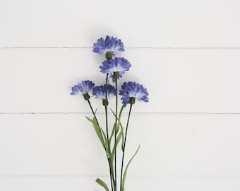 Artificial Blue Cornflower Stem Spray, Realistic Faux Floral