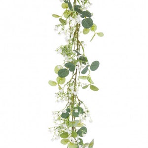 Artificial White Gypsophila Green Eucalyptus Garland, eucalyptus garland, artificial garland, faux garland, faux Ferris Heart Sloane