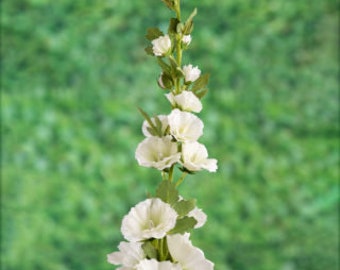 Artificial White Hollyhock, white hollyhock stem, faux hollyhocks, silk hollyhock flowers, silk flower stem, white hollyhock, set styling