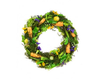 Artificial Spring Flowers Easter Carrot Wreath dried and faux flowers, artificial carrot, faux flowers, easter wreath, easter flowers