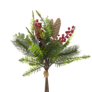 Artificial Pine & Glitter Berry Bunch, faux pine, eucalyptus, Christmas decoration, Xmas foliage