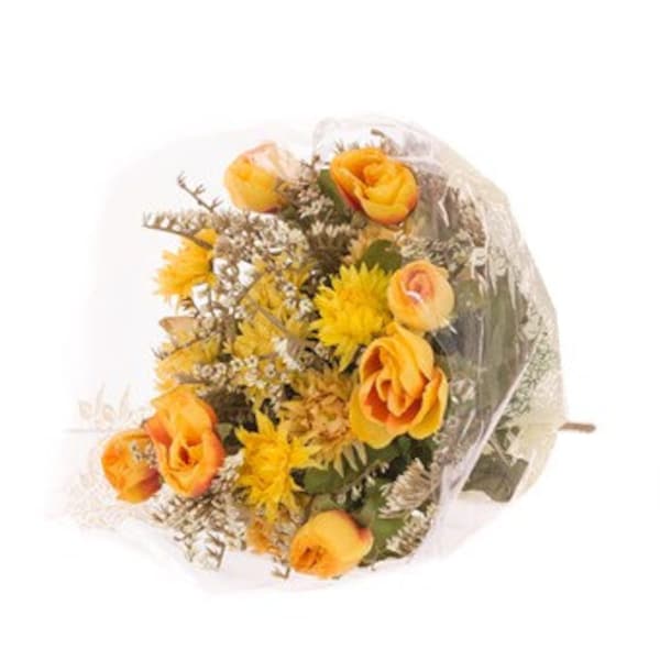 Vintage Yellow Rose & Strawflower Bouquet, artificial bouquet, artificial peony, yellow roses, wedding bouquet, faux flowers