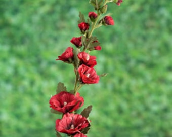 Artificial Red Hollyhock, red hollyhock stem, faux hollyhocks, silk hollyhock flowers, silk flower stem, red hollyhock, set styling