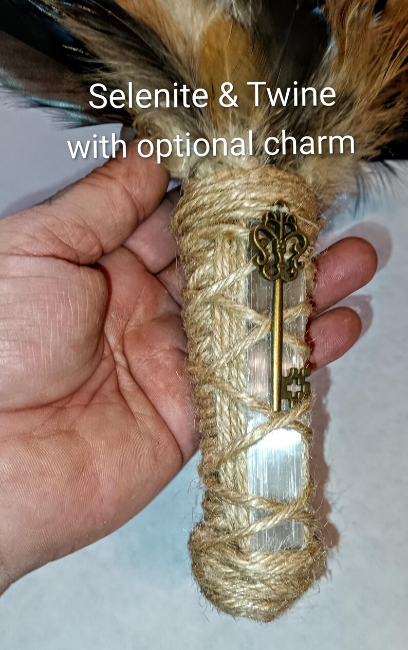 Witch's Wand, Feather Smudge Wand, Feather Wand, Peacock Feather Wand, Energy Wand, Altar Ritual Wand, Banishing wand, Ritual Wand image 9