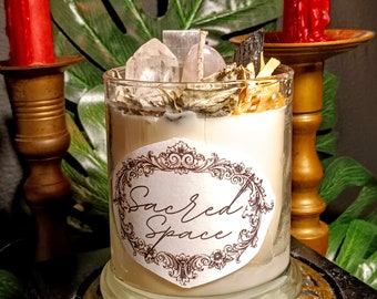 Sacred Space Candle, Cleansing Candle, Energy Work, Meditation Candle, Safe Space Candle, Protection Candle, Crystal Candle, Herbal Candle