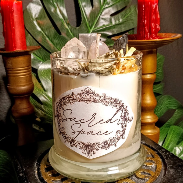 Sacred Space Candle, Cleansing Candle, Energy Work, Meditation Candle, Safe Space Candle, Protection Candle, Crystal Candle, Herbal Candle