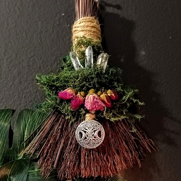 Altar Besom, Witches Besom, Celtic Witch Broom, Altar Broom, Cinnamon Broom, Crystal Witch Broom, Crystal Altar Broom, Quartz Altar Besom