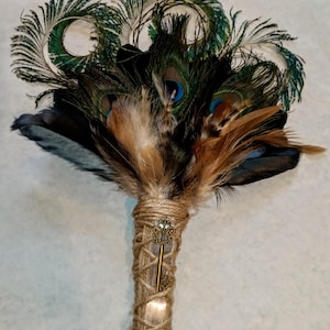 Witch's Wand, Feather Smudge Wand, Feather Wand, Peacock Feather Wand, Energy Wand, Altar Ritual Wand, Banishing wand, Ritual Wand image 10
