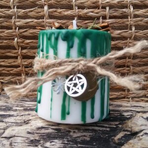 Money Spell Candle, prosperity spell, good fortune candle, good luck candle, Herbal Candle, Wiccan Spell Candles, money drawing candle afbeelding 3