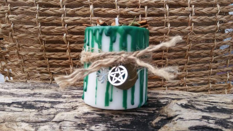 Money Spell Candle, prosperity spell, good fortune candle, good luck candle, Herbal Candle, Wiccan Spell Candles, money drawing candle afbeelding 3