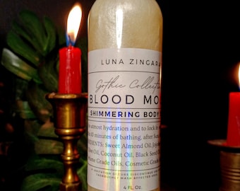 Blood Moon, Blood Moon Body Oil, Witchy Body Oil, Gothic Body Oil, Shimmering Body Oil, Sparkle Body Oil, Witchy Body Oil, Perfumed Body Oi