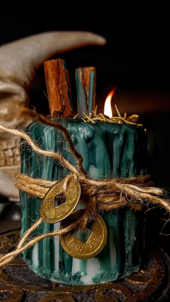Money Spell Candle, prosperity spell, good fortune candle, good luck candle, Herbal Candle, Wiccan Spell Candles, money drawing candle