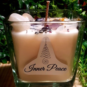 Inner Peace Intention Candle, Inner Peace Candle, Crystal Candles, Herbal Candle, Meditation Candles, Soothing Scent Candle, Serenity Candle