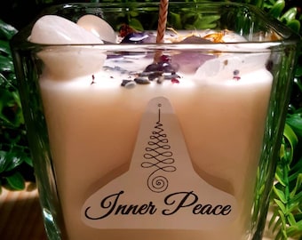 Inner Peace Intention Candle, Inner Peace Candle, Crystal Candles, Herbal Candle, Meditation Candles, Soothing Scent Candle, Serenity Candle