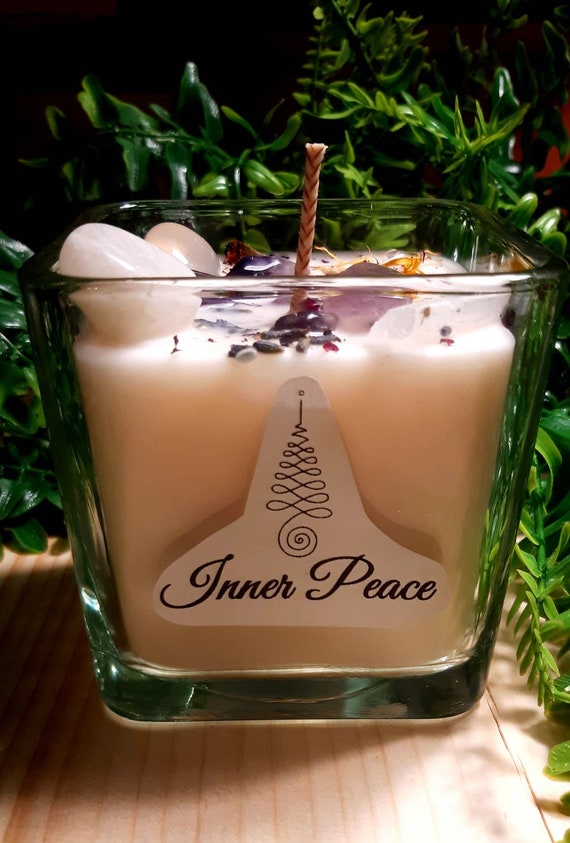 Inner Peace Intention Candle, Inner Peace Candle, Crystal Candles, Herbal Candle, Meditation Candles, Soothing Scent Candle, Serenity Candle