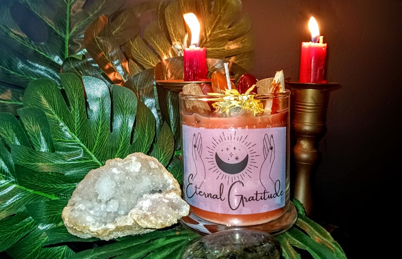 Eternal Gratitude Candle, Gratitude Candle, Energy Work, Meditation Candle, Thankful Candle, Offering Candle, Crystal Candle, Herbal Candle image 1