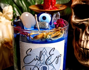 Evil Eye Candle, Evil Eye Protection, Banishing Candle, Evil Eye Ward, Banish Evil Eye, Protect Your Space, Crystal Topped Candle