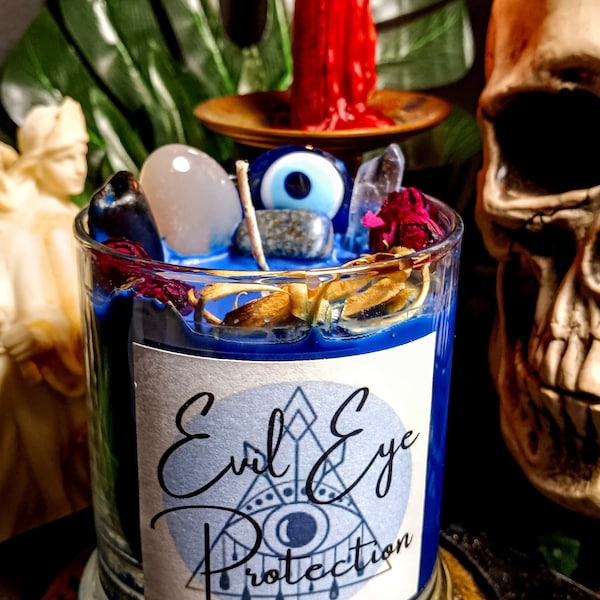 Evil Eye Candle, Evil Eye Protection, Banishing Candle, Evil Eye Ward, Banish Evil Eye, Protect Your Space, Crystal Topped Candle