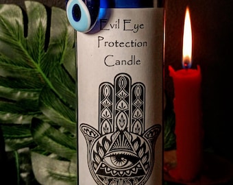 Evil Eye Candle, Protection from Evil Candle, Hamsa Candle, Ritual Protection Candle, witches protection spell, banishing and protection