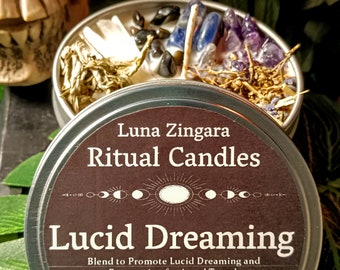 Lucid Dreams Candle, Astral Projection Candle, Lucid Dream Protection, Herb Topped Candle, Crystal Topped Candle, Altar Candle