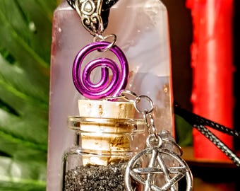 Black Salt, Obliterate Negativity, Pentacle, Quartz Crystal, Witch Spell, Amulet, Spell Charm Pendant, positive vibes, spell bottle, charm