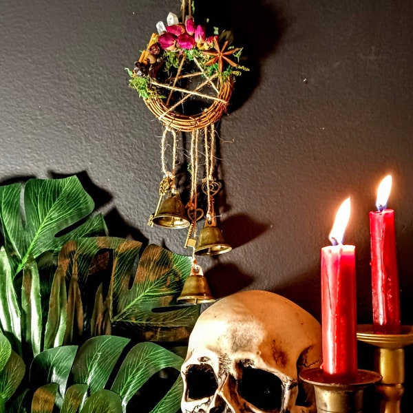 Witch Bells, Witch Wreath, Witches Bells, Pentacle & Herbs, Crystals and Herbs Wreath, Hecate's Keys Wreath, Protection Amulet, Home Amulet