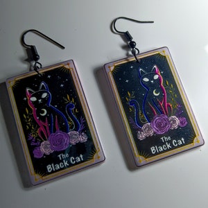 Tarot Card Earrings, Black Cat Tarot, Black Cat Earrings, Witchy Goth Earrings, Witch Aesthetic Accessories, Black Cats, Tarot Card Jewelry