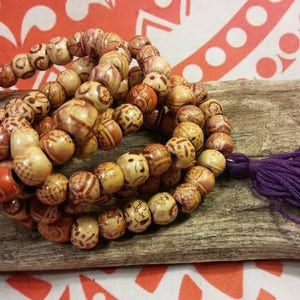 108 Bead Buddhist Mala, 108 Mala, wooden bead Mala, hand carved prayer beads, meditation beads, Buddhist prayer beads, any color tassel.
