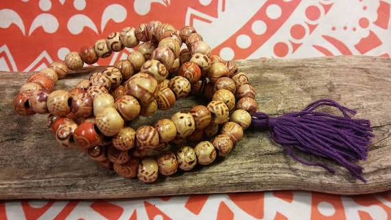 108 Bead Buddhist Mala 108 Mala Wooden Bead Mala Hand Carved Prayer Beads Meditation Beads Buddhist Prayer Beads Any Color Tassel