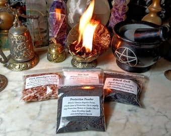 Ritual Salt and Powder Set. Ritual Black Salt, Ritual Sea Salt, Ritual Pink Salt, Protection Powder, Blessed Ritual Salt, Protection Salt