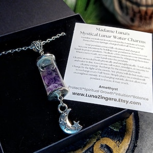 Madame Luna&#39;s Lunar Water Pendant, Amethyst Pendant, Moon Water, Pendant, Protection Amulet, Witch Amulet, Witch Pendant, Magick Charm