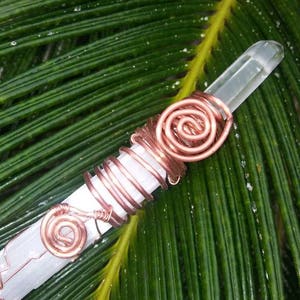 Selenite and Quartz Wand, Wrapped Selenite Wand, Selenite Magic Wand, Selenite Cleansing Wand, Selenite Witches Wand, Selenite Energy Wand