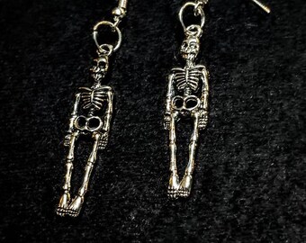 Skeleton Earrings, Halloween Skeleton Earrings, Gothic Skeleton Earrings, Halloween Earrings, Pierced Ear Skeleton. Skeleton Dangle Earrings