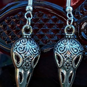 Raven  Earrings, Crow Dangle Earrings, Silvertone Raven Dangles, Silvertone Crow Dangles, Gothic Raven Earrings, The Raven Earrings