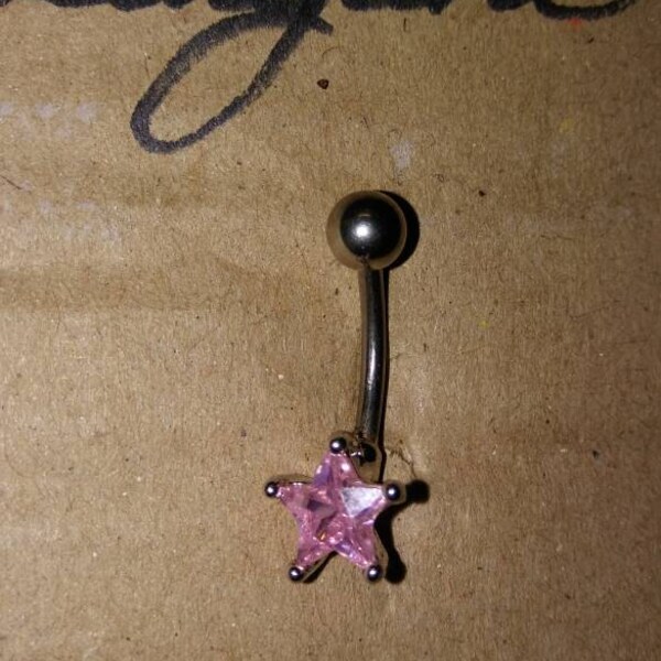 Pink Swarofski Crystal Star Belly Ring, body piercing jewelry, naval ring, 14 gauge, implant grade, surgical stainless steel, body jewelry