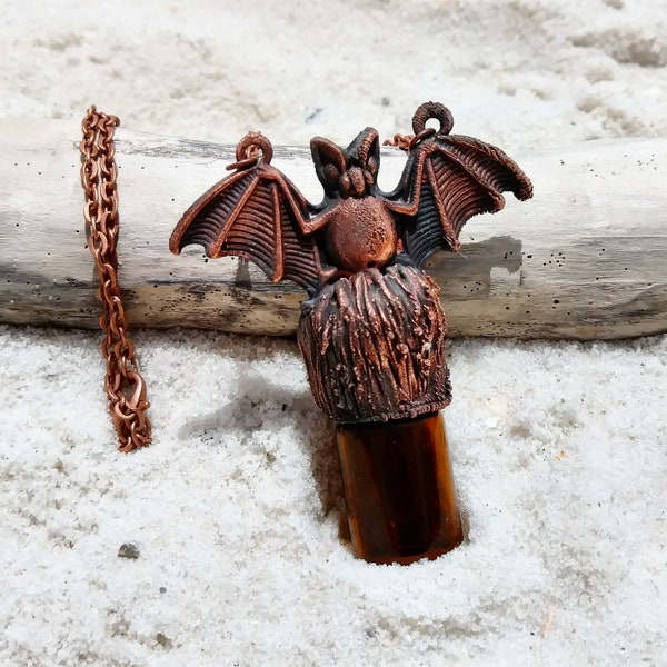 Bat Bottle Pendant, Essential Oil Pendant, Bottle Pendant, Cremation Ash Pendant, Perfume Bottle Pendant, Stash Bottle Pendant, Witch Bottle