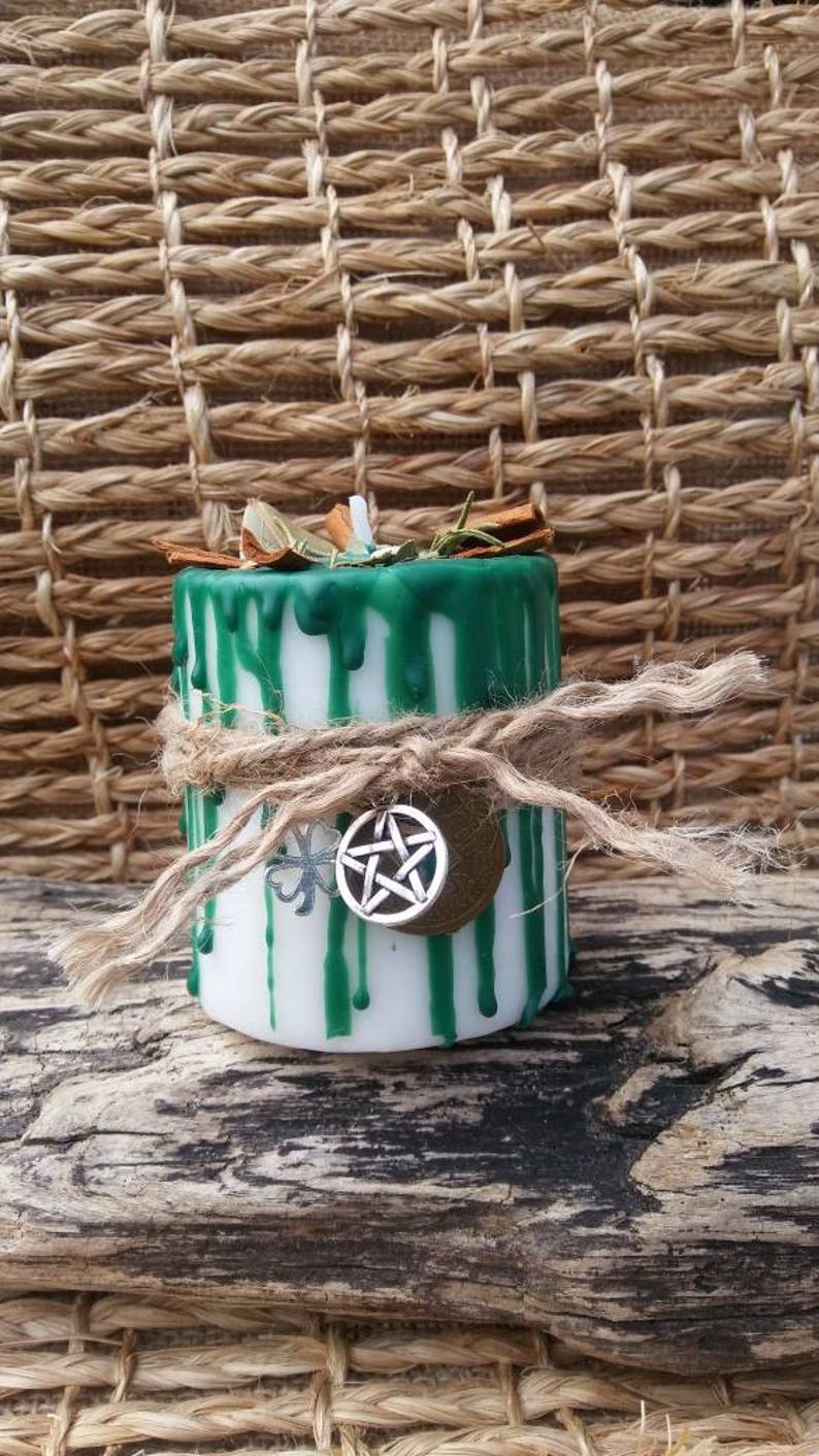 Money Spell Candle, prosperity spell, good fortune candle, good luck candle, Herbal Candle, Wiccan Spell Candles, money drawing candle image 6