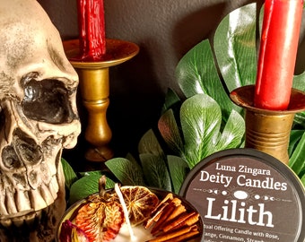 Lilith Ritual Candle, Lilith Deity Candle, Lilith Offering Candle, Herb Topped Candle, Crystal Topped Candle, Altar Candle, Deity Candle