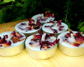 Rose Bud Tealights, Ritual Tea Lights, set of six, ritual candles, love spell candles, spell work candles, altar candles, rose tea light