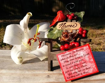 2 Christmas In Heaven Ornaments, Memorial Ornament, Empty Chair Poem Ornament, lost loved ones, customizable Ornament, Cardinal Messenger
