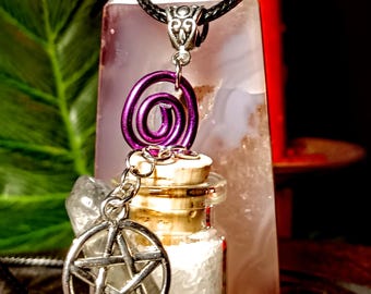 White Salt Bottle, Salt Pendant, Protection Bottle, witches spell bottle, protection bottle necklace, Protection From Evil