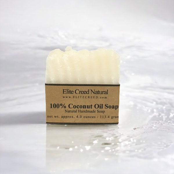 100% Coconut Oil Soap, Handmade Soap, Unscented Coconut Soap Made with Organic Coconut, Vegan Soap Bar